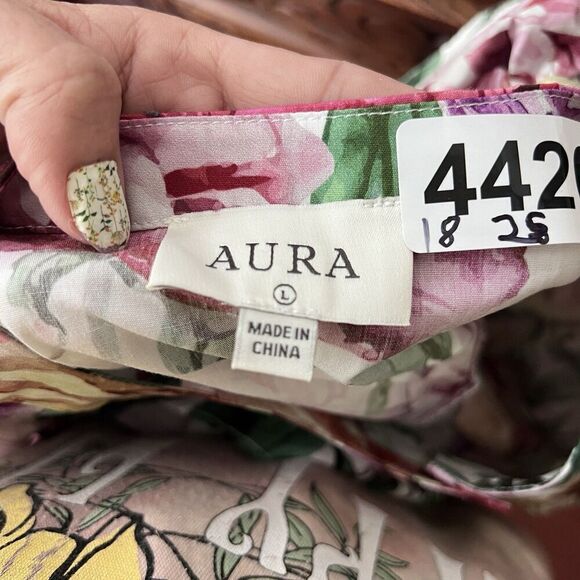 AURA Floral Ruffle Puff Sleeve Top Large Women’s Cotton Prairie Cottagecore NWT - Picture 14 of 14